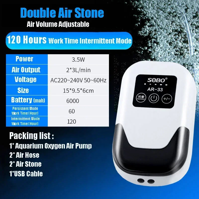 AR-33 Aquarium Oxygen Air Pump &ndash; Ultra Quiet USB Charging Double AR33 / USB