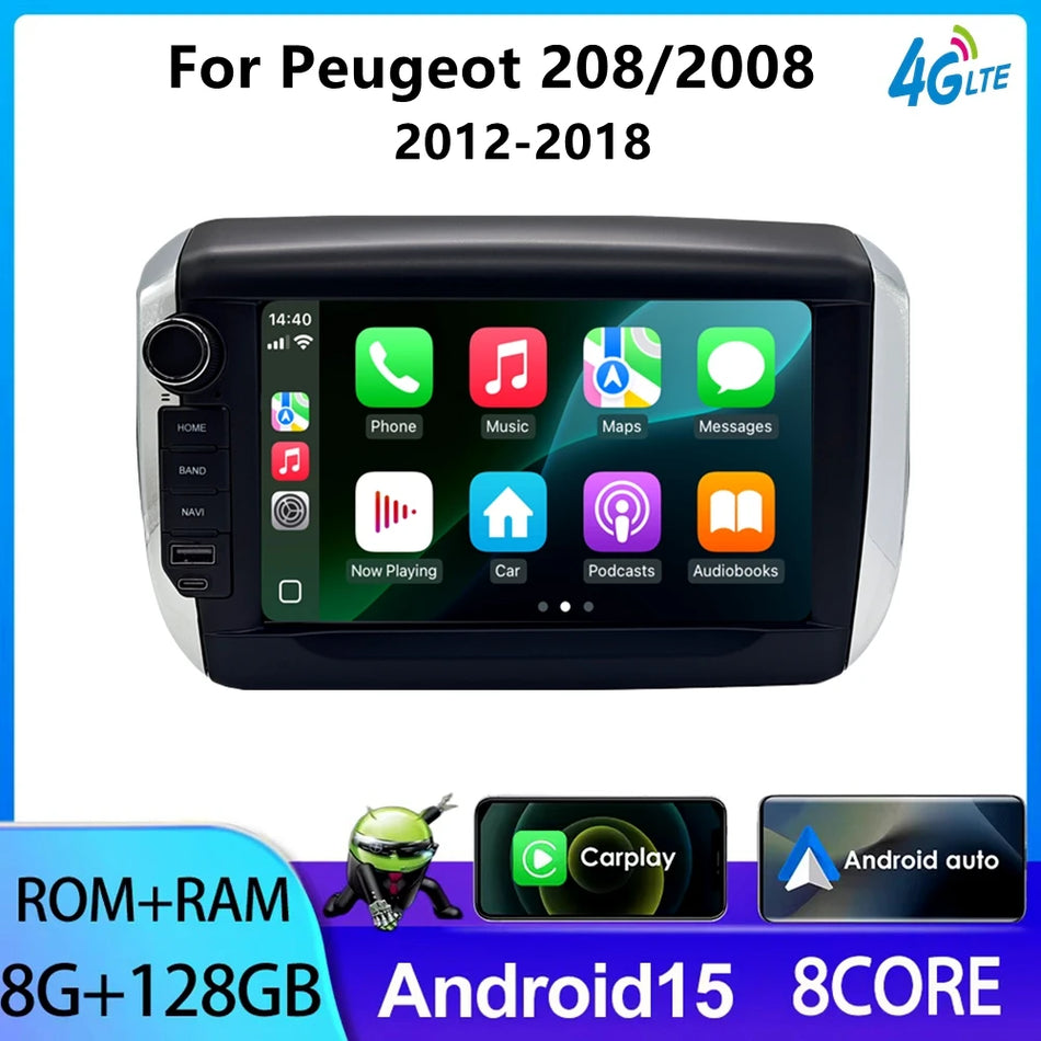8-calowy radio samochodowe do Peugeot 208 2008 z ekranem dotykowym Android Auto i Apple Carplay