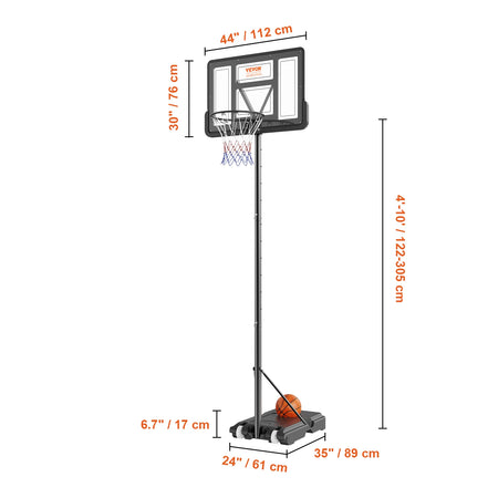 VEVOR Basketball Hoop 4-10 Ft Adjustable Backboard &ndash; Stable 44inch 4-101ft / spain