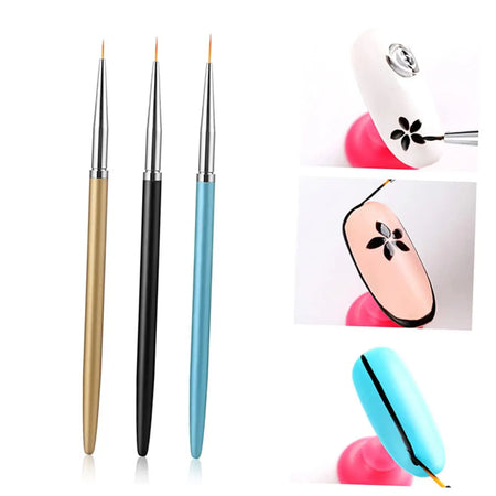 YIKOOLIN 3Pcs Nail Art Ultra Thin Brush Set &ndash; Precise Lines Multi -colored