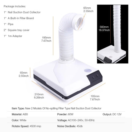 Foreverlily 60W Double Use Nail Dust Collector &ndash; 2-in-1 Suction and Extraction