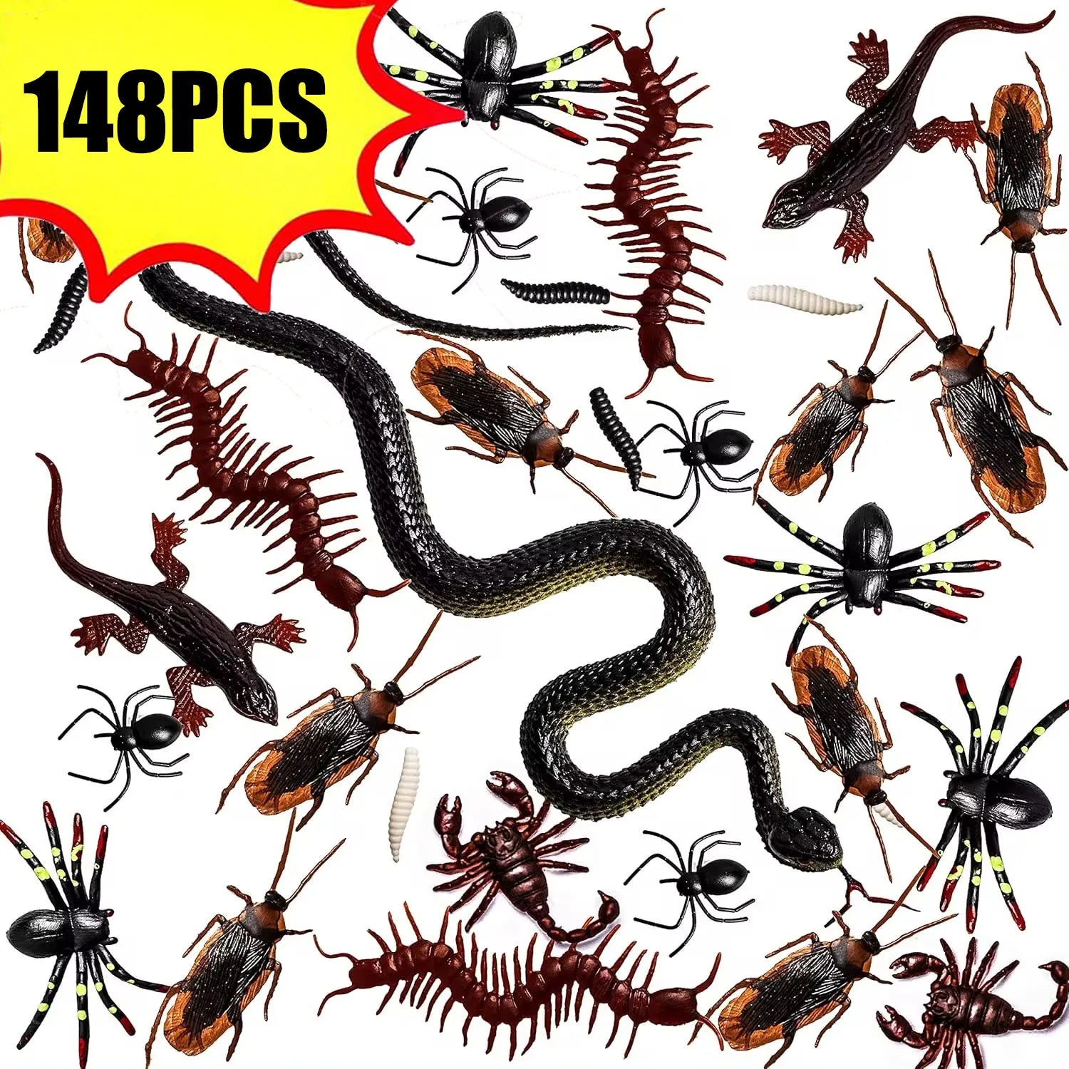 148Pcs Halloween Fake Insect Set &ndash; Realistic Insect Props