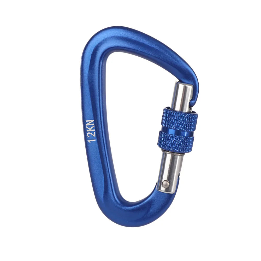12KN 7075 Outdoor Climbing Equipment Buckle Climbing Carabiner D Shape Quickdraws Professional Climbing Buckle Lock Safety Lock Royal Blue-12KN