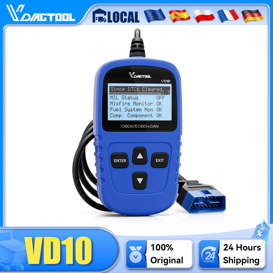 Leitor de Códigos OBD2 VDIAGTOOL VD10 com Atualizações Vitalícias