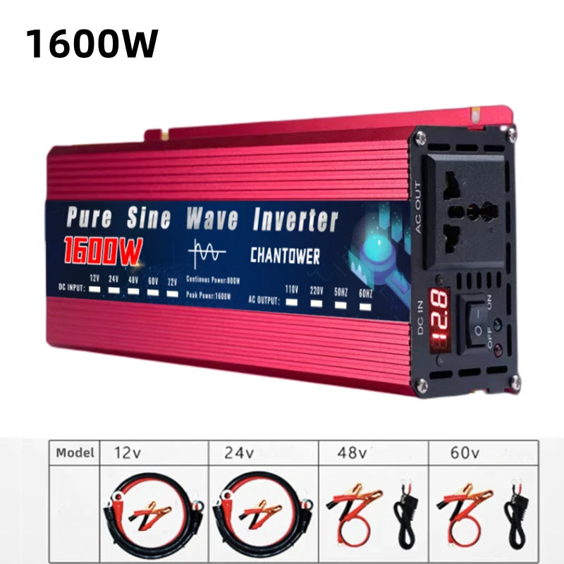 CHANTOWER Pure Sine Wave Inverter - 12V/24V DC to AC, 2000W-5000W 1600W / Universal / 24V|220V 50HZ