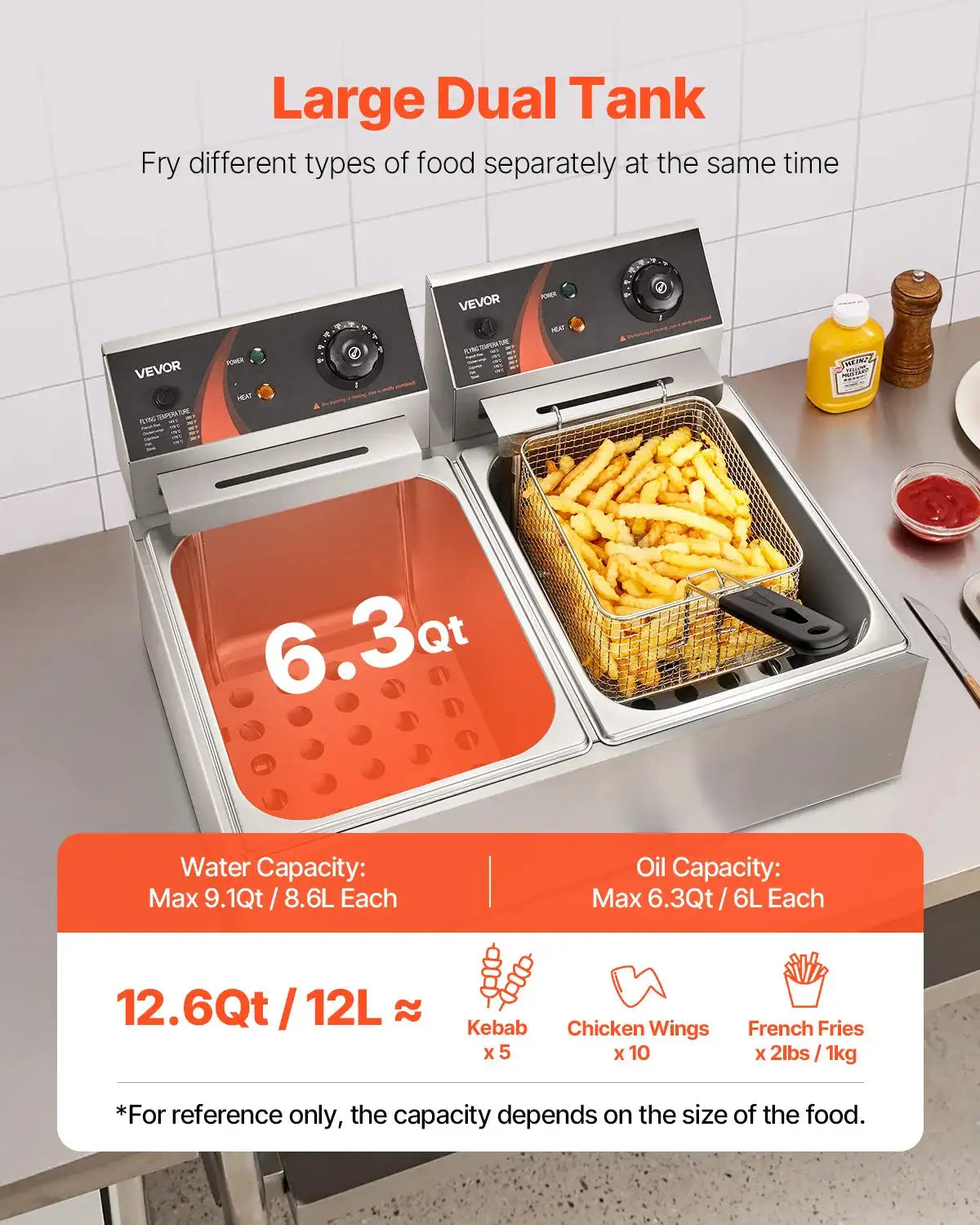 12L Dual Tank Electric Deep Fryer With Dual Basket And Lid