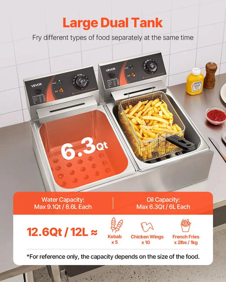 12L Dual Tank Electric Deep Fryer With Dual Basket And Lid