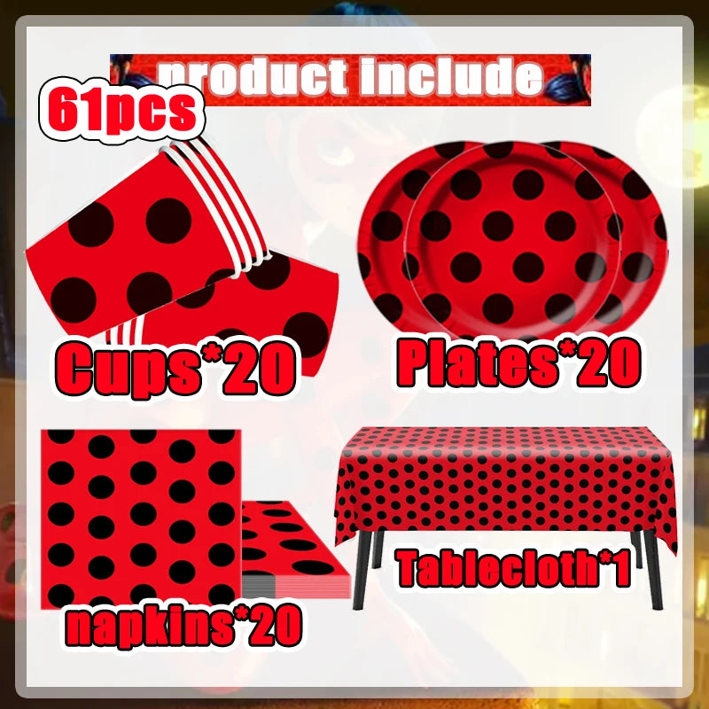 Ladybug Birthday Party Supplies Set BPZZ-61PCS / CHINA