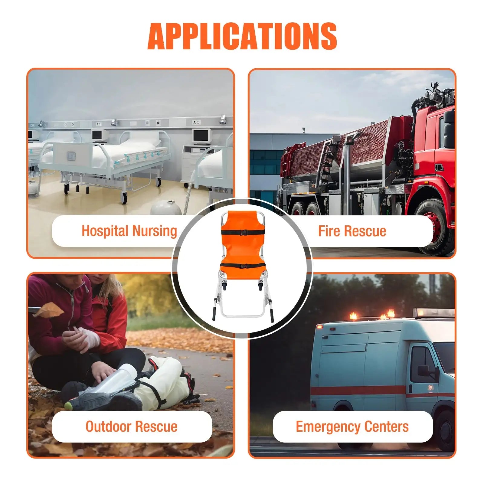 350LBS Medical Stair Chair With Wheels - Foldable Transport