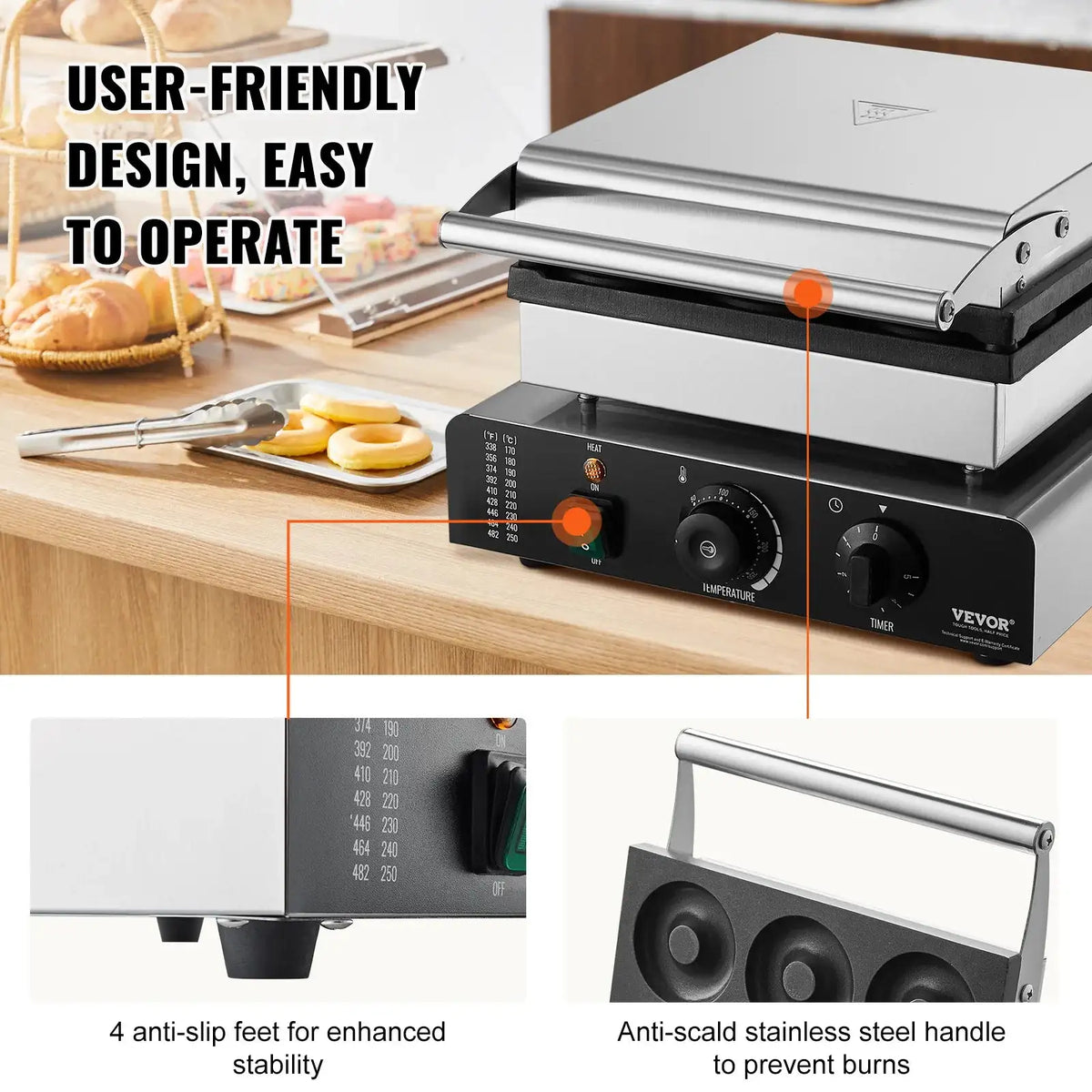 Electric Donut And Waffle Maker Nonstick Surface