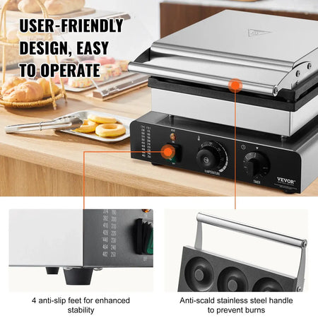 Electric Donut And Waffle Maker Nonstick Surface
