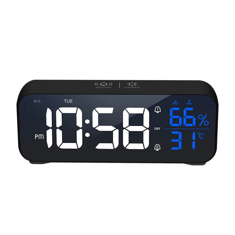 Niditon Dual Alarm Digital Clock with Temperature and Humidity Display Black