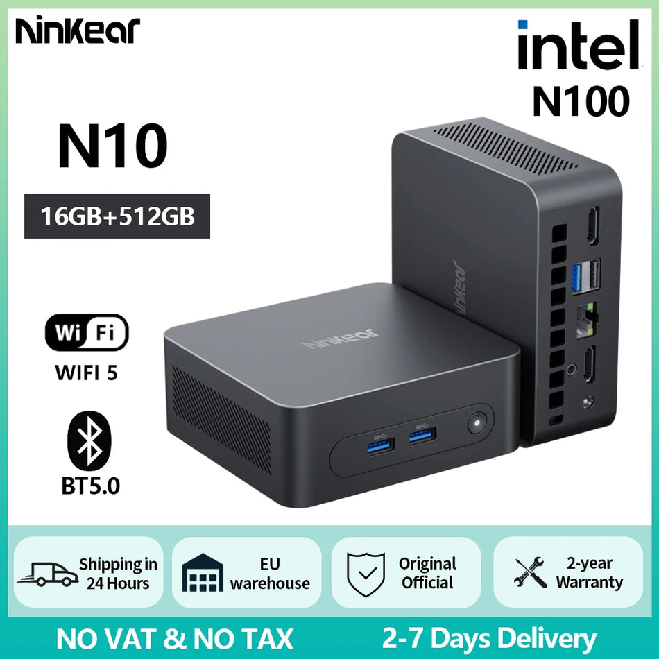 Ninkear N10 Mini PC Intel N100 16GB 512GB Dual Screen Win11