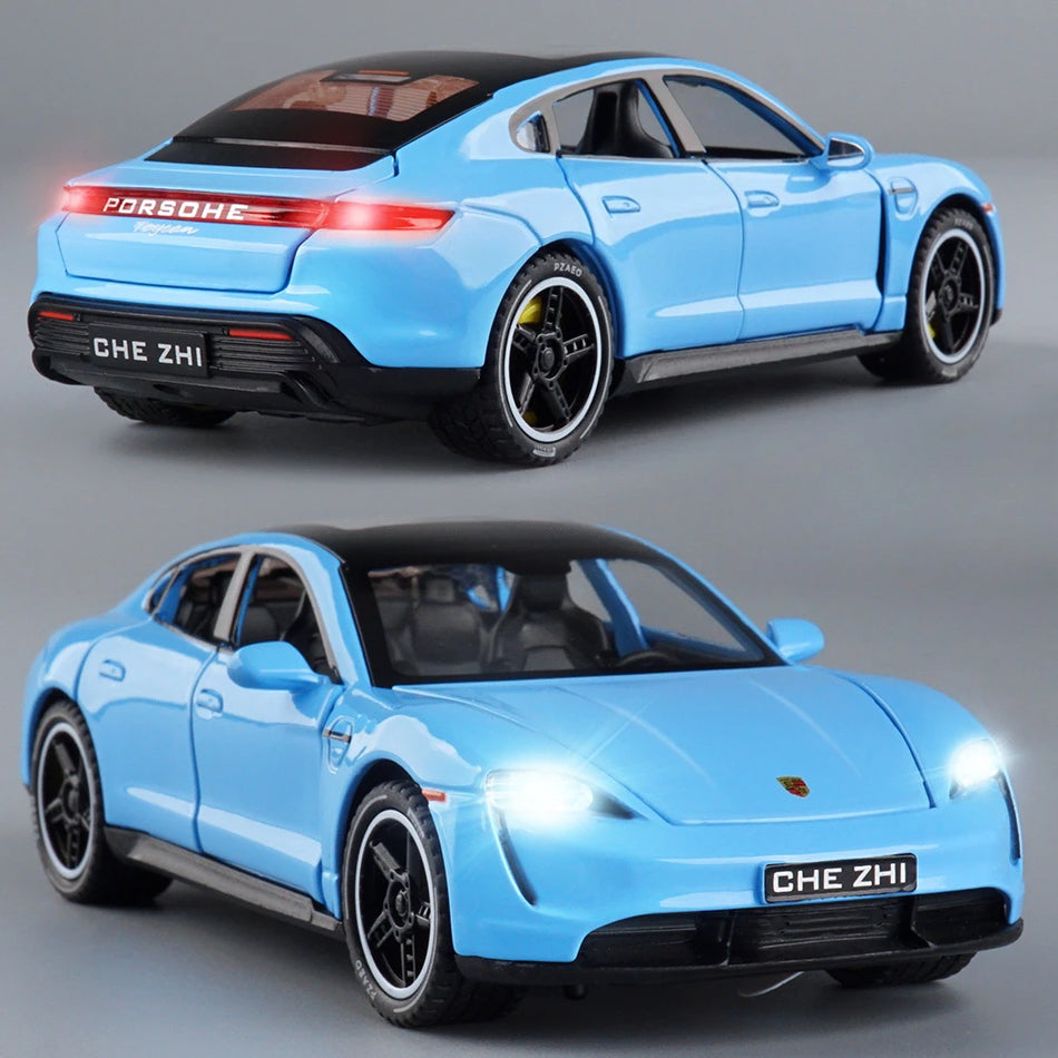 1:32 Taycan Targa 4S Modelo de Carro em Liga Metálica com Som e Luz Pull-Back