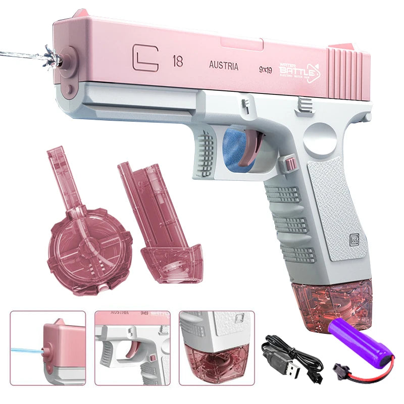 Electric Water Gun Toy Portable Automatic  Electric Burst Water Gun Kids Outdoor Water Toys pink B
