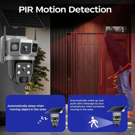 V380Pro 12 MP Solar 4G IP Camera Security CCTV Three Screen Auto Tracking Outdoor waterproof 6K Security Surveillance PTZ Camera