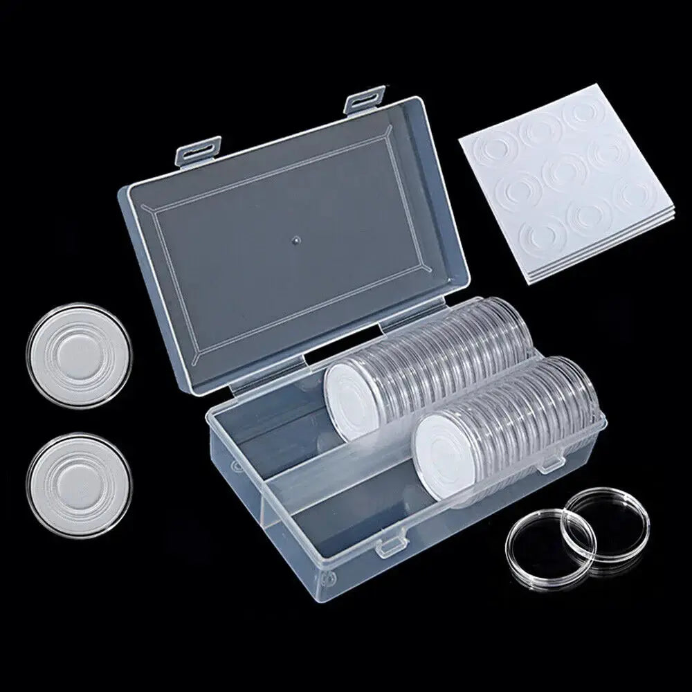 50Pc 41mm Coin Capsules Box with Inner Cushions Plastic Storage Protection Case by InterCyprus Trading Ltd