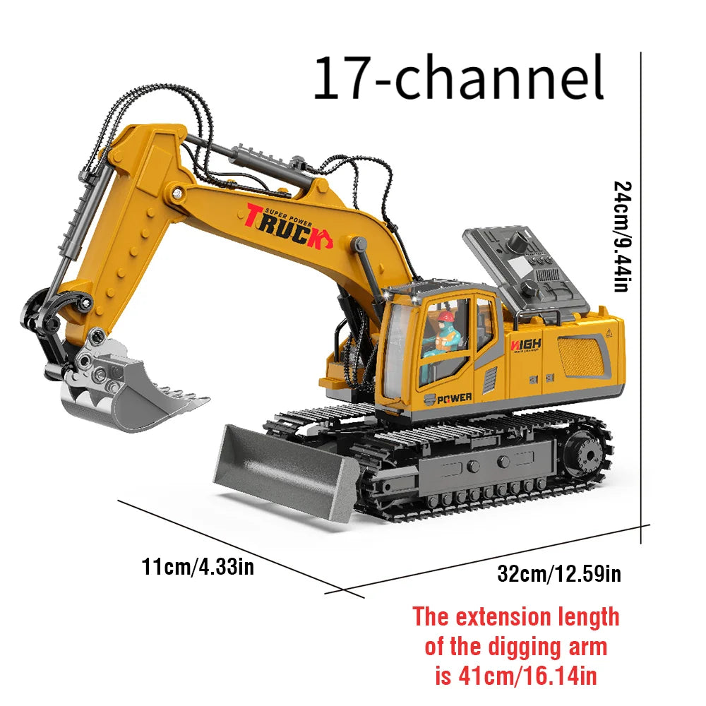 Multifunction Remote Control Excavator Engineering Vehicle 17 Channel Simulation Alloy RC Excavators Truck Toy Car Children Toys