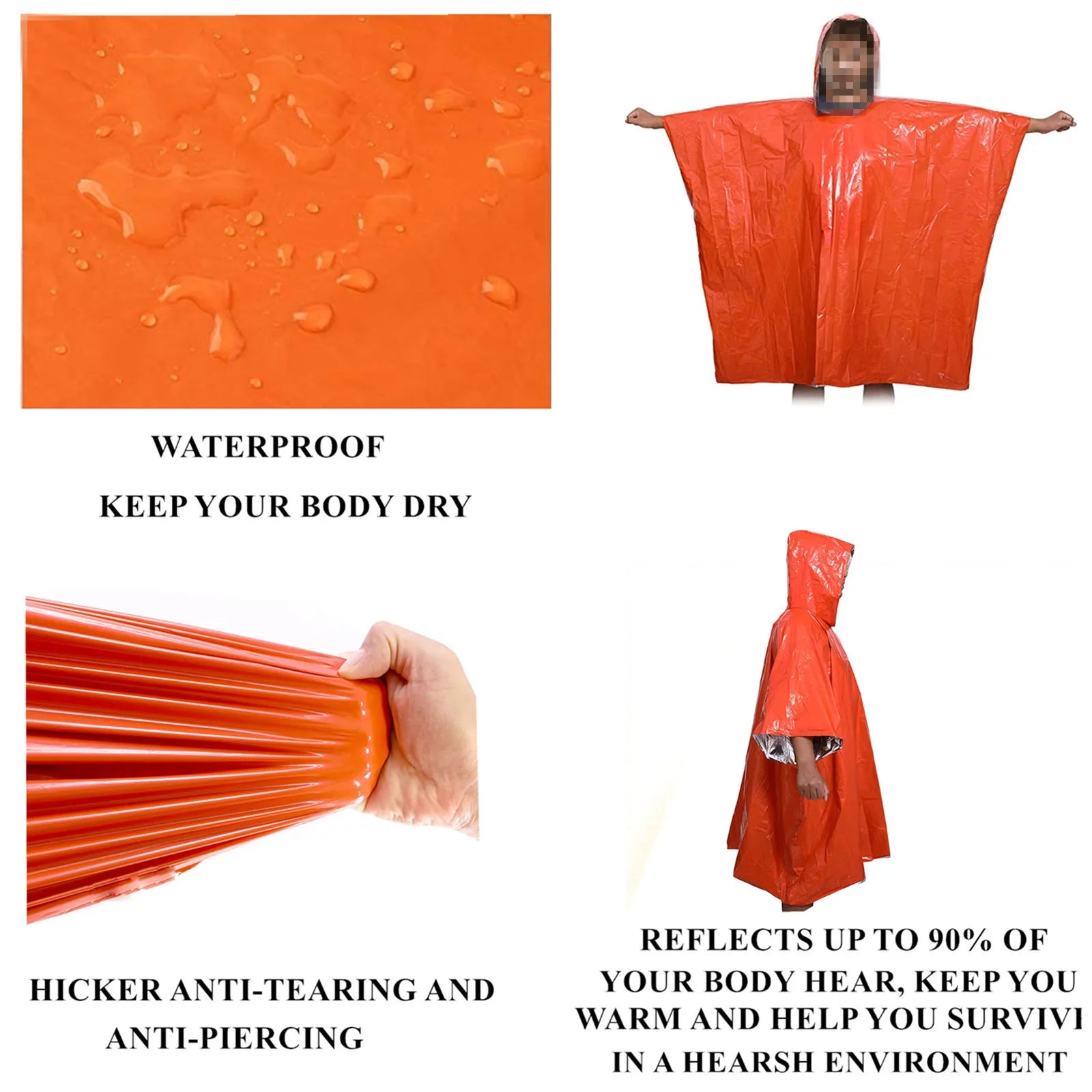 LIFE Emergency Thermal Rain Poncho with Space Blanket and Whistle