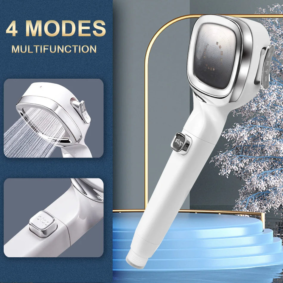 High Pressure Shower Head with Switch, Water Saving, 4 Modes, Stainless Steel