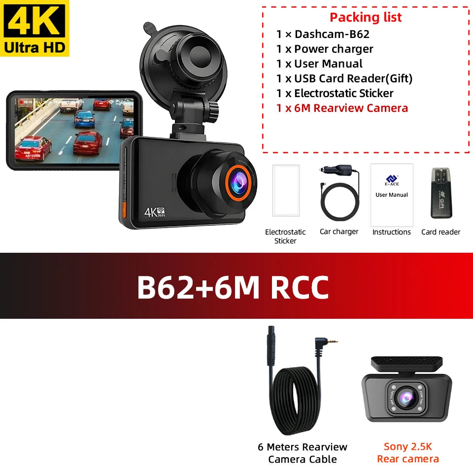 ACCEO Dash Cam 4K Front 2.5K Rear Dual &ndash; Night Vision