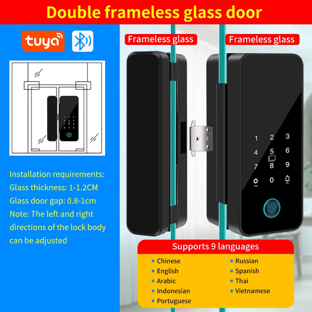 LUCKING DOOR B16-tuya Glass Door Lock &ndash; App Bluetooth Entry 2 Way-Frameless Door