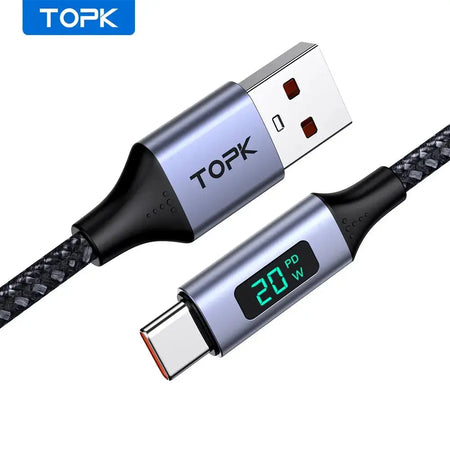 TOPK Micro USB Cable USB Type C Cable 3A for Samsung Xiaomi Fast Charging USB C With Digital Display Mobile Phone Cable by InterCyprus Trading Ltd