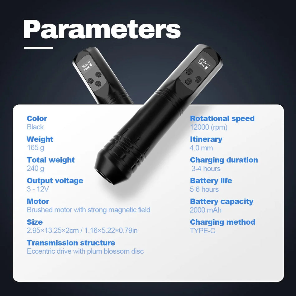 Macchina per tatuaggi wireless KVM Penna a corsa 4mm 2000mAh 3 a 12V