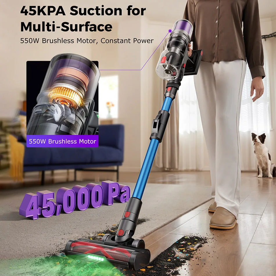 Безжичен прахосмукачка с 55 минути работа, Proscenic P16 за почистване на косми от домашни любимци и големи пространства