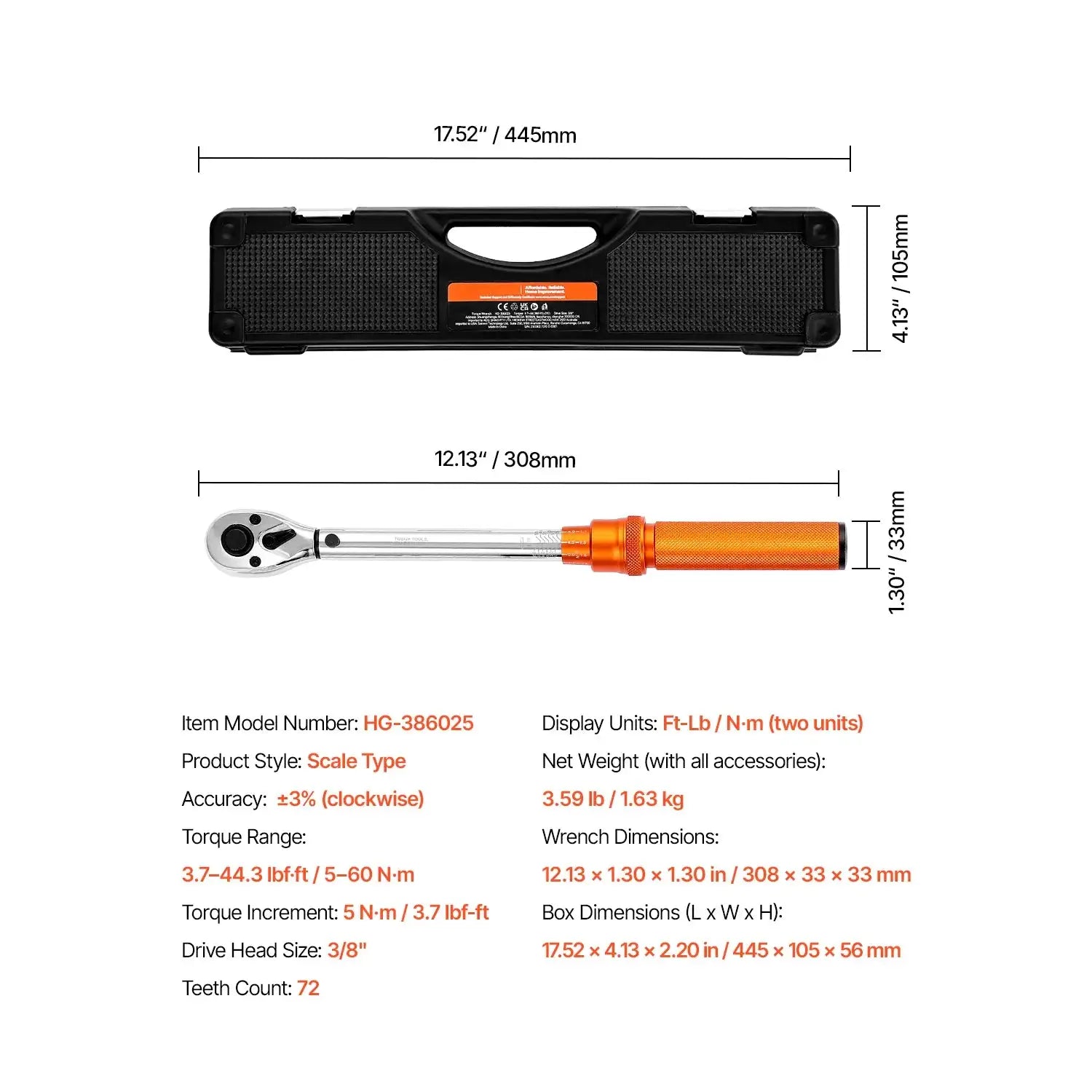 Torque Wrench Set &ndash; Dual Direction Adjustable 3.7-44.3 ft-lb / france