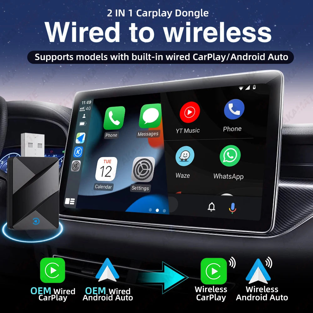 2 In 1 Wireless CarPlay Dongle &ndash; Wireless Android Auto