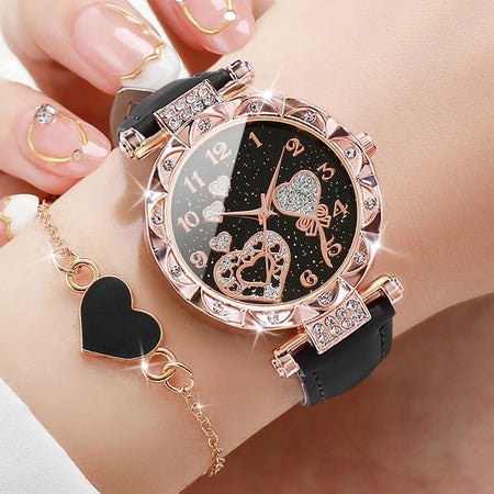 4PCS Women's Fashion Rhinestone Quartz Watch and Bracelet Set