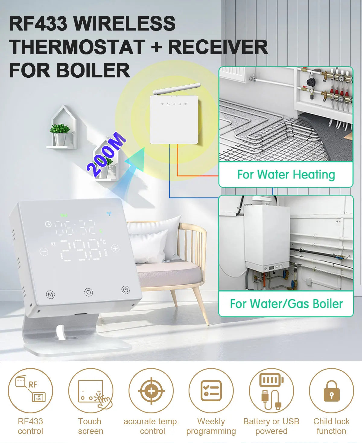 T8W+RC5Plus &ndash; WiFi Enabled Water Heating Thermostat