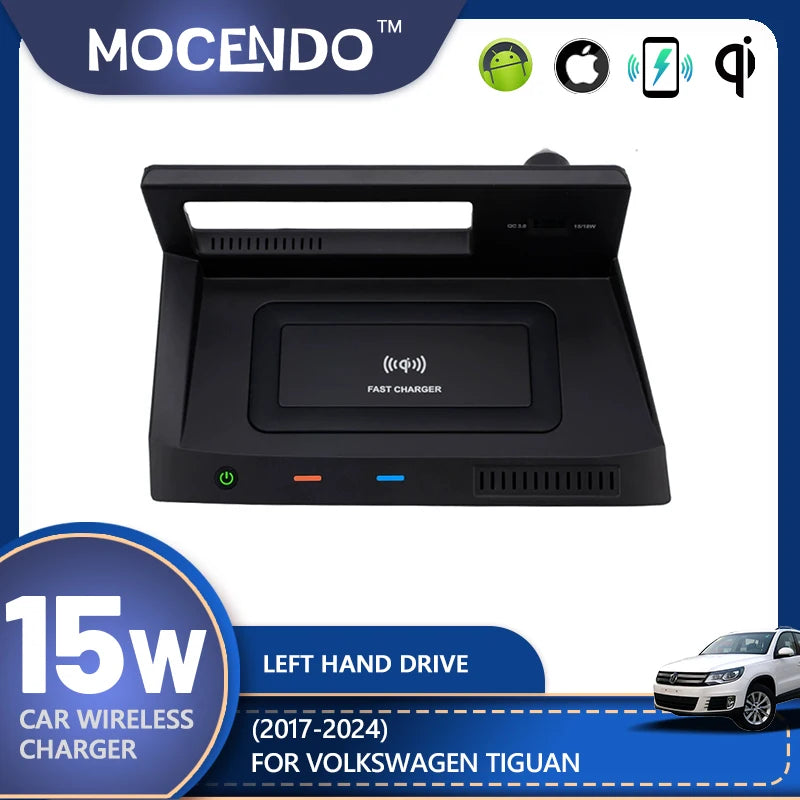 Cargador Inalámbrico para Auto de 15W para Volkswagen Tiguan 2017-2024 Carga Rápida Qi