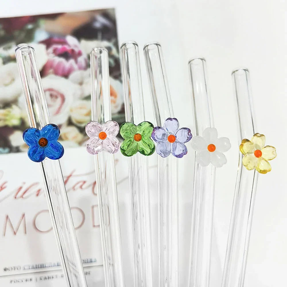 5Pcs Reusable Glass Straws &ndash; Eco-Friendly Flower Shape Design