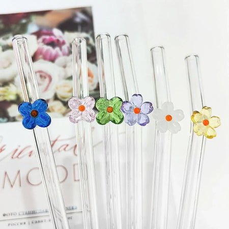 5Pcs Reusable Glass Straws &ndash; Eco-Friendly Flower Shape Design