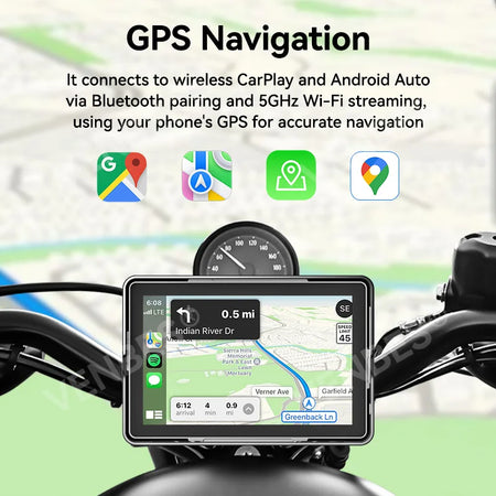 VENBES 5 Inch Motorcycle Navigation Screen &ndash; IP67 Waterproof with Bluetooth and Android Auto