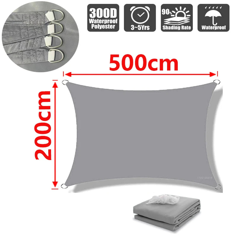 Premium 300D Polyester Waterproof UV-Resistant Outdoor Shade Sail Grey 200x500cm