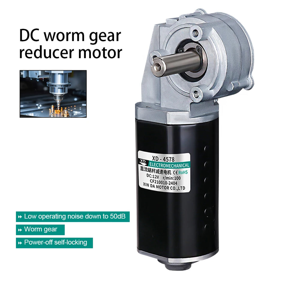 Augsta griezes momenta 12V DC vārpstas pārnesumu motors ar uz priekšu un atpakaļ un pašbloķējošu dizainu