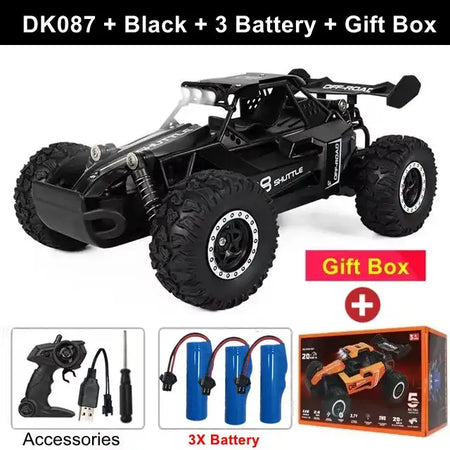 Remote Control Car RC Drift 1:16 Off Road Alloy &ndash; LED Light DK087 Black 3B Box