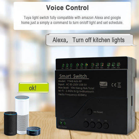 4CH Tuya WiFi Smart Switch with Voice Control and Remote Automation
