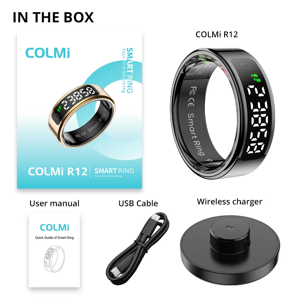 2025 COLMI R12 Smart Ring with Display, Touch &amp; Wireless Charging