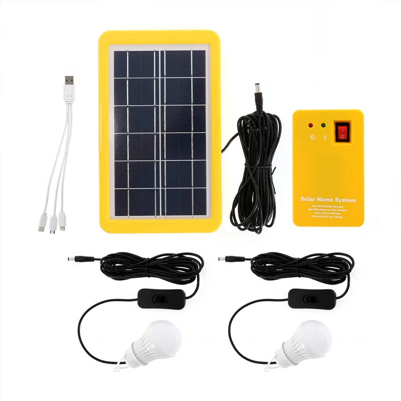 2 Bulbs Solar Panel Camping Kit &ndash; 3 In 1 Phone Charger Solar System Set