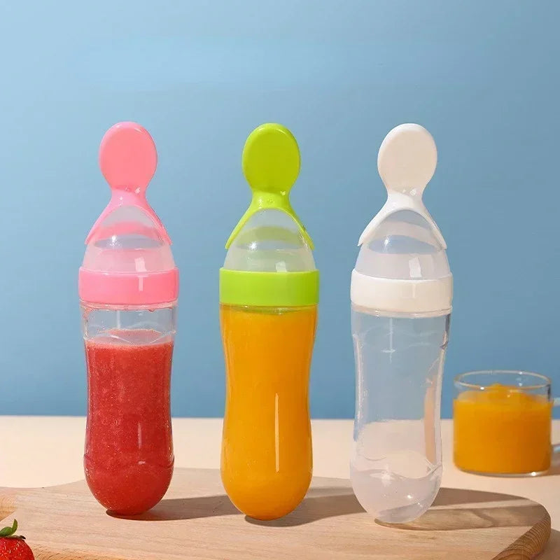 Safe Silicone Baby Feeding Spoon Bottle and Fruit Feeder Kit