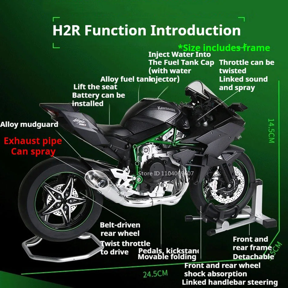 Modelo de motocicleta H2R a escala 1:9, coche de juguete con carrocería de aleación para MAKEDA H2R.