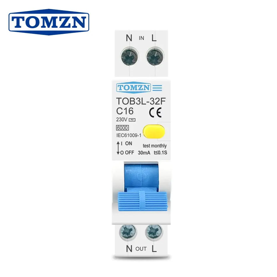 TOMZN TOB3L-32F 18MM RCBO 6A 10A 16A 20A 25A 32A 1P+N Residual Current Circuit Breaker With Over Current And Leakage Protection by InterCyprus Trading Ltd