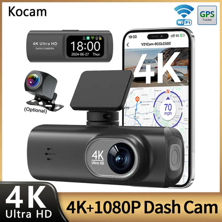 UHD 4K Dash Cam Dual Lens &ndash; Built-In WiFi and GPS for 24-Hour Parking Monitoring