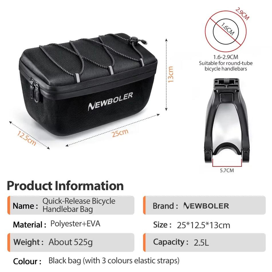 NOVÝ BOLER Predný vak na bicykel 2.5L EVA tvrdá škrupina na každodenné dochádzanie, vodeodolné úložisko na riadidlá