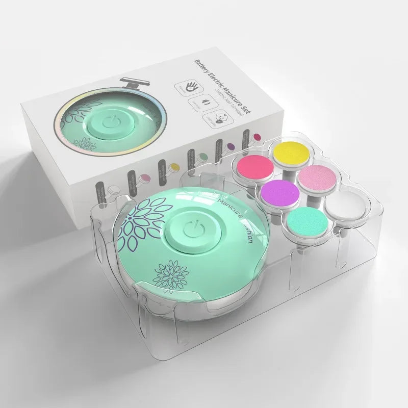 Electric Baby Nail Care Trimmer with 6 Grinding Heads green