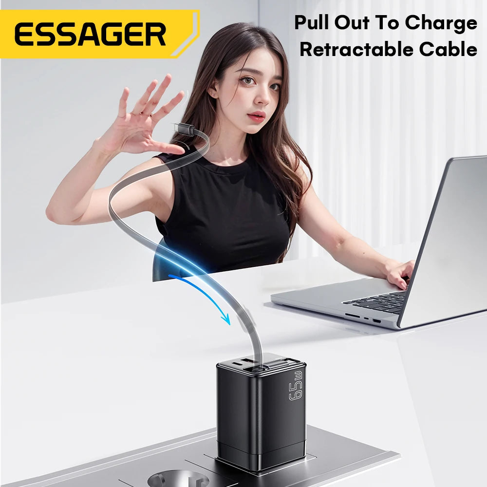 Essager 65W GaN Charger With Retractable Cable &ndash; PD Charge